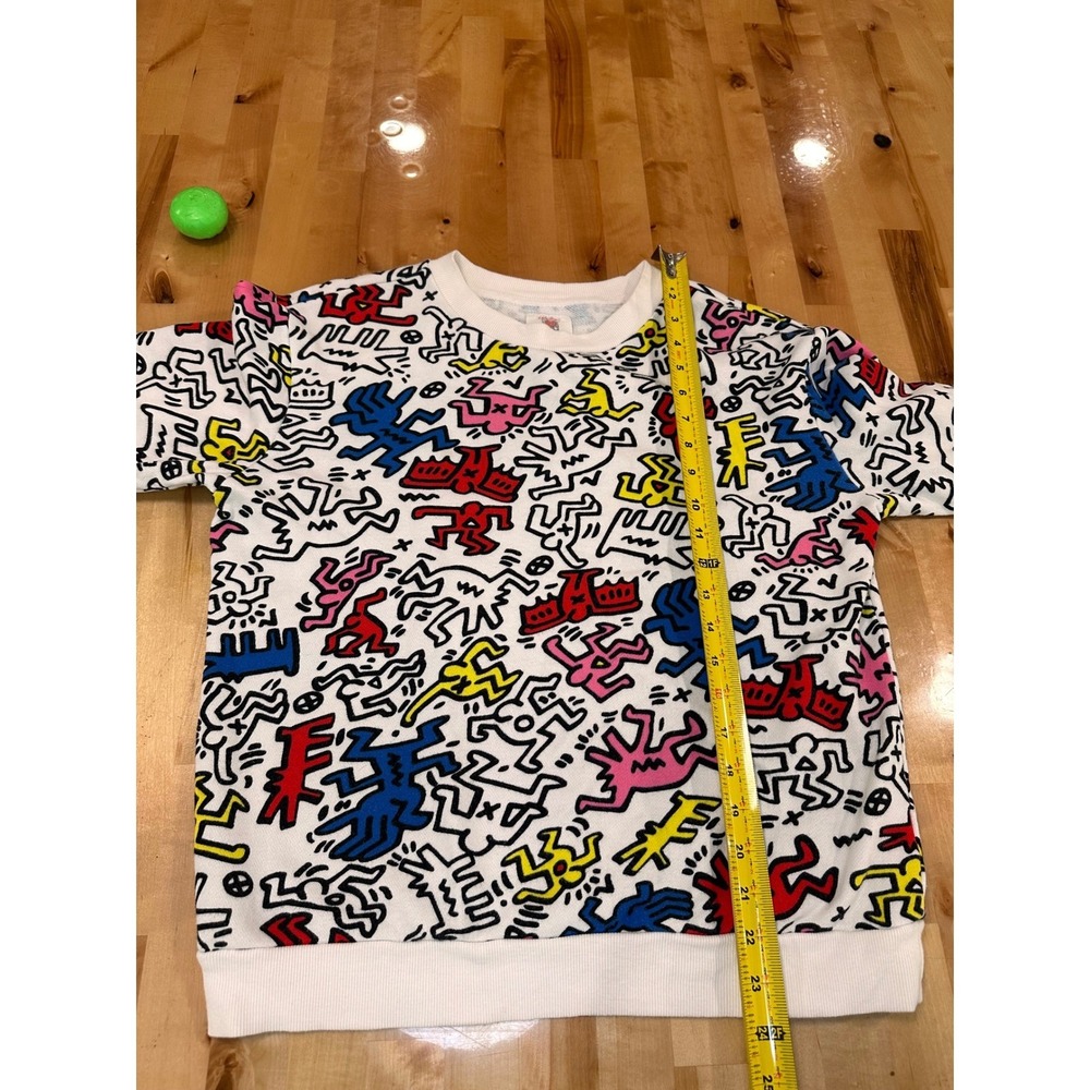 Forever 21 Keith Haring Sweatshirt Women Small White AOP Excellent Pop Art Crew - Picture 4 of 7